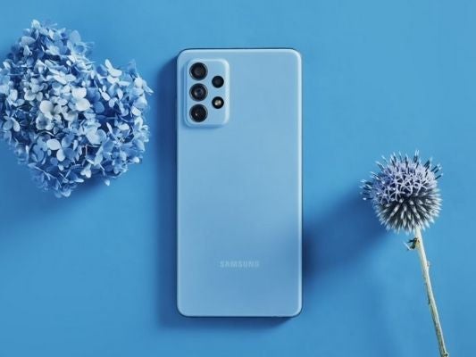 The Samsung Galaxy A52 in blue