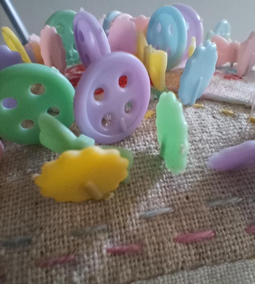 Closeup shot of pins in pincushion
