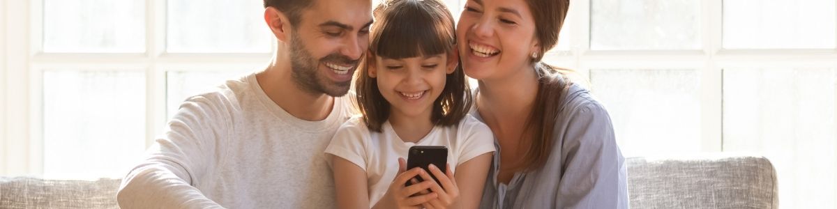 A family using a phone