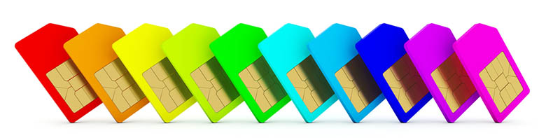 Phone SIM cards in many colours