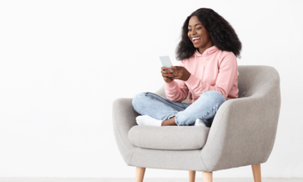 Woman using new upgraded phone