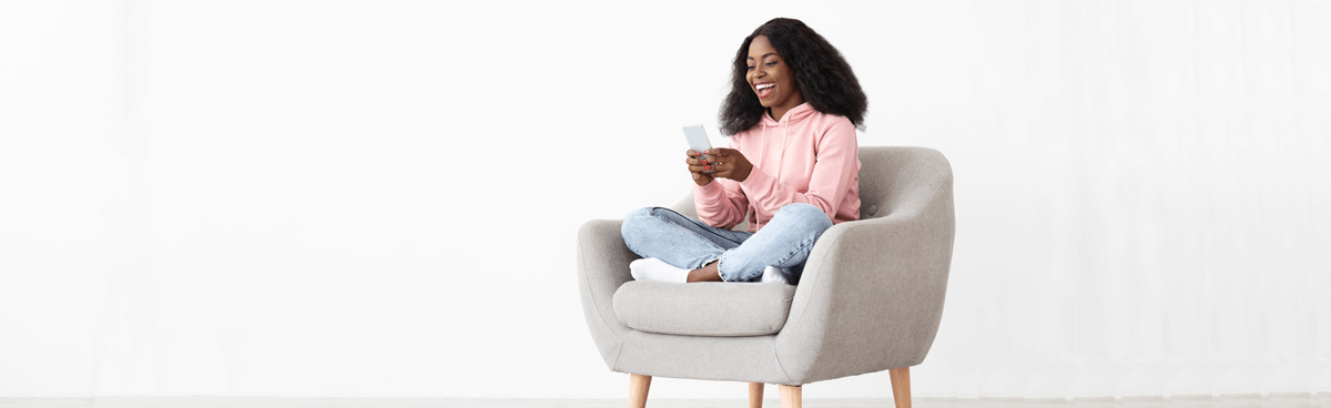 Woman using new upgraded phone