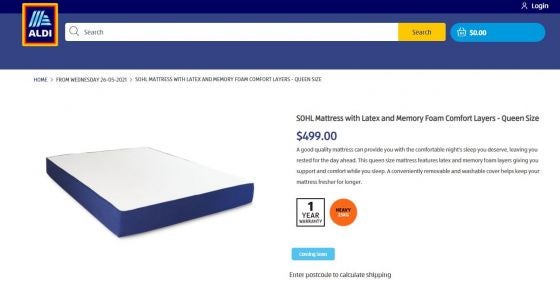 ALDI mattress on sale online