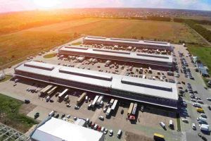 Aerial view of business warehouse