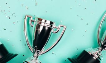 Trophies on a blue background