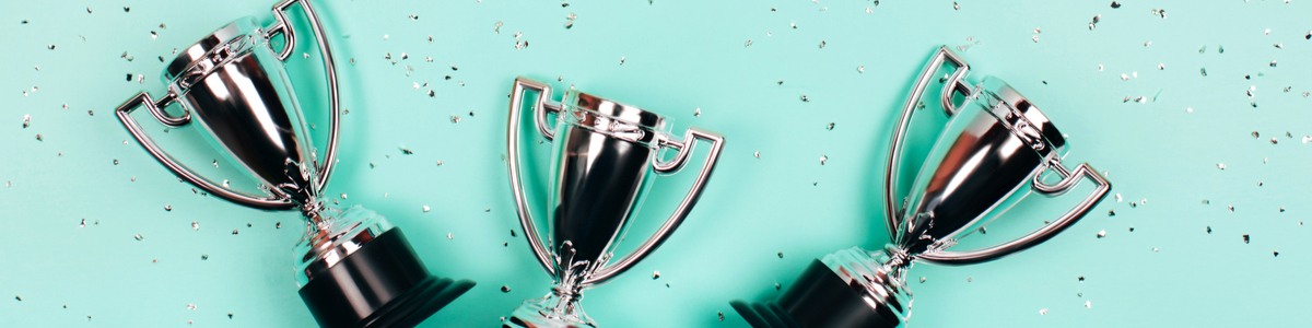 Trophies on a blue background