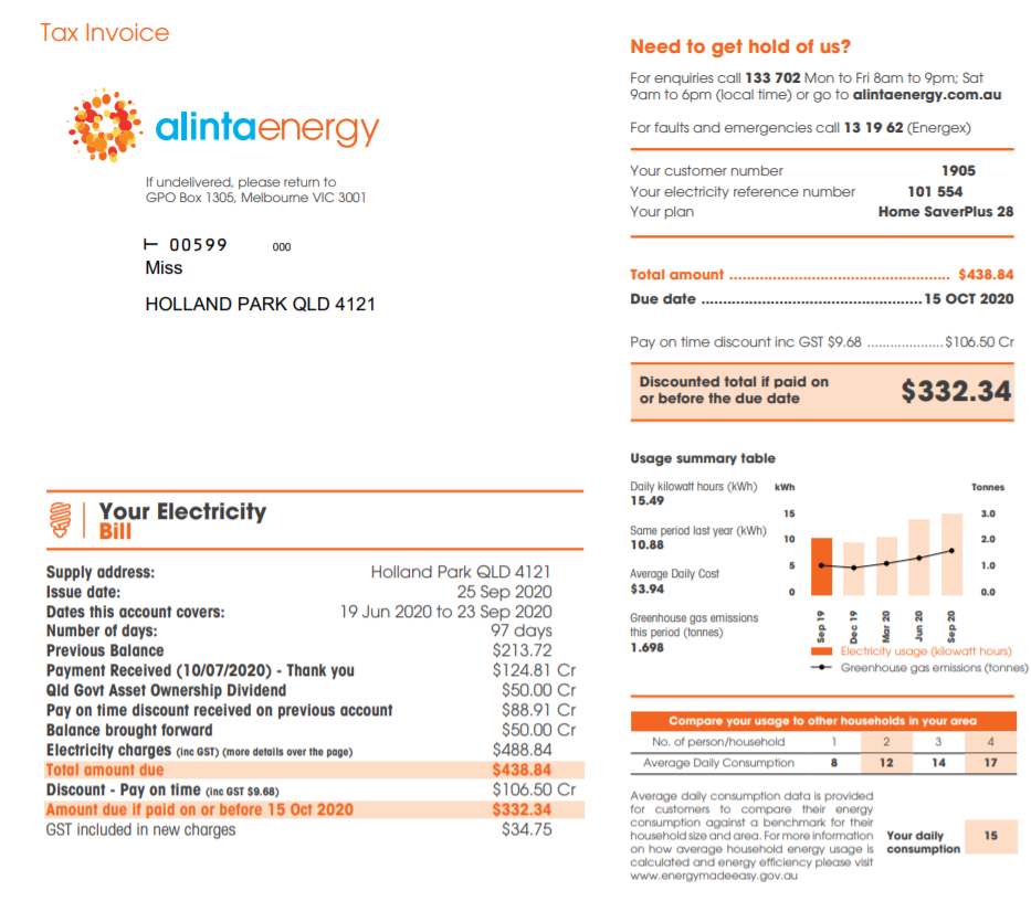 Sample Utility Bill