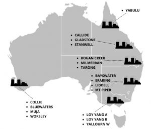 Map of coal fired power stations in Australia