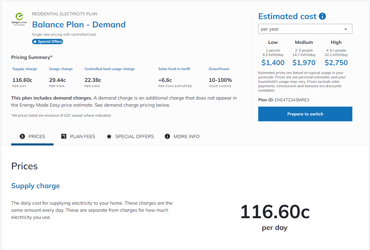 EA price sheet