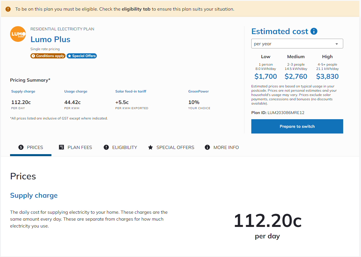 Lumo price sheet