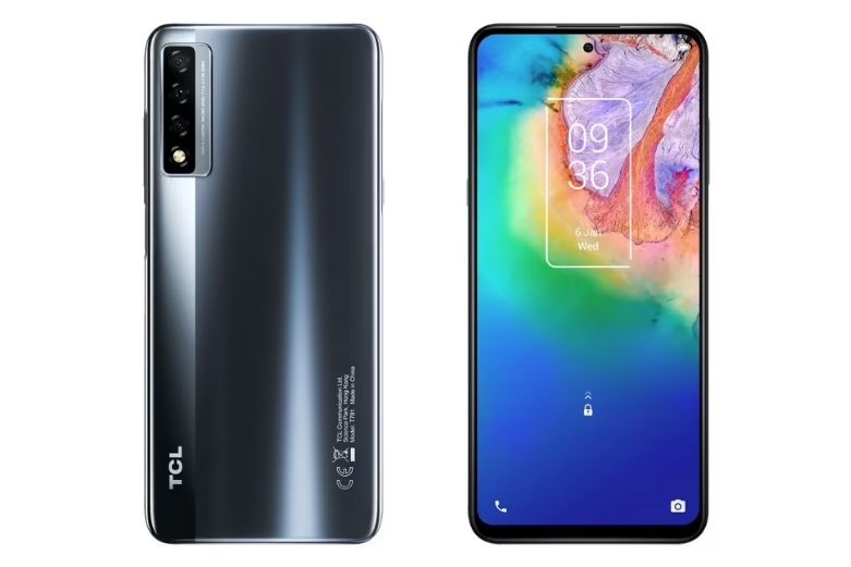 The back and front of a silver TCL 20 5G