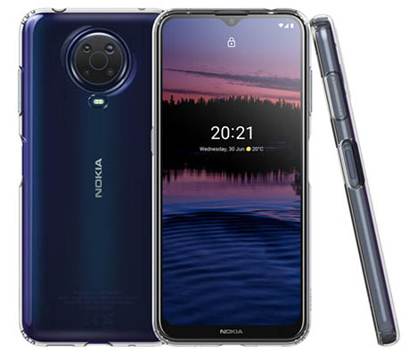 Front and back of Nokia G20 phone in dark blue colour