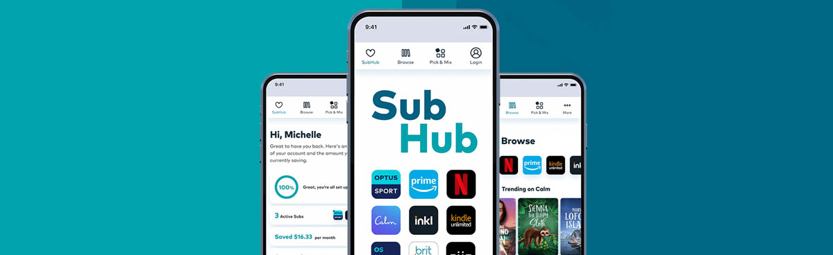 Smartphones showing Optus SubHub app