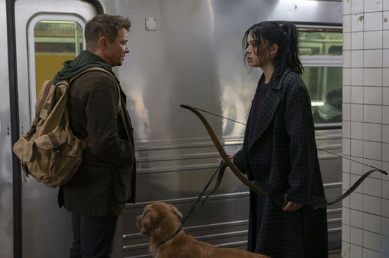 Still from Disney+ Hawkeye show with Clint Barton and Kate Bishop characters