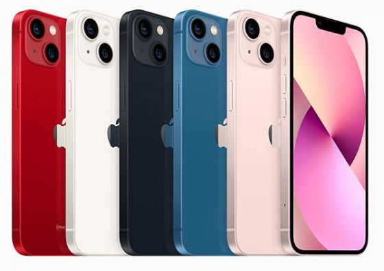 iPhone 13 phones in five colours