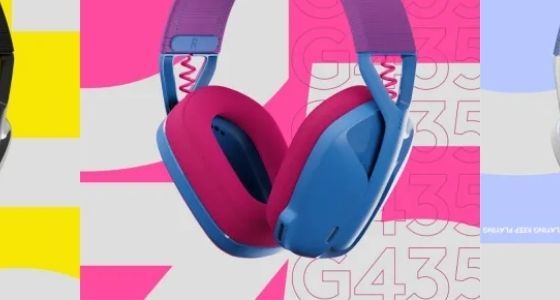 The three logitech G435 headsets in different colours