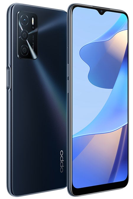 Front and back of OPPO A54s phone in black colourway
