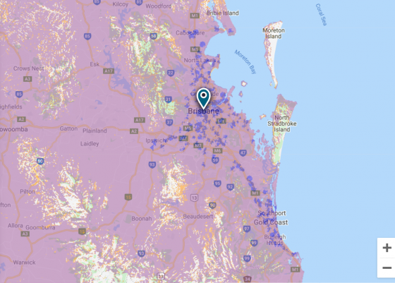 Optus 5G coverage map in Brisbane