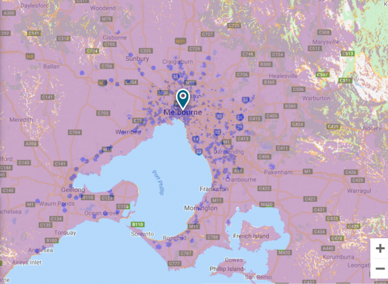 Optus 5G coverage map in Melbourne