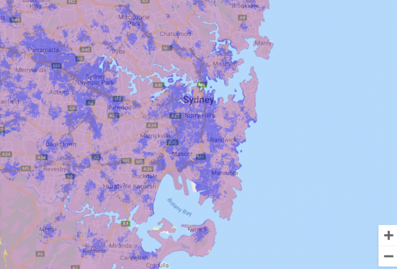 Optus 5G coverage map in Sydney