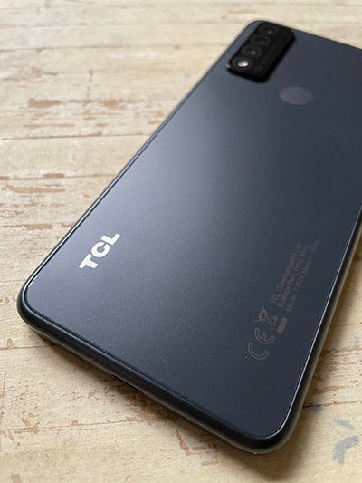 Closeup of TCL 20 R 5G phone in grey