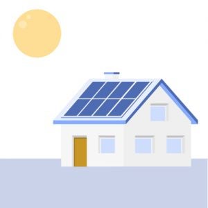 Diagram of house with solar panels and sun