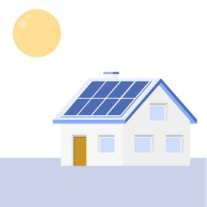 Diagram of house with solar panels and sun