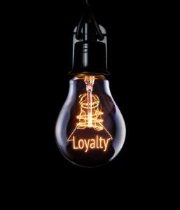 Light bulb with loyalty in text