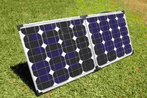 Portable solar panel on the grass