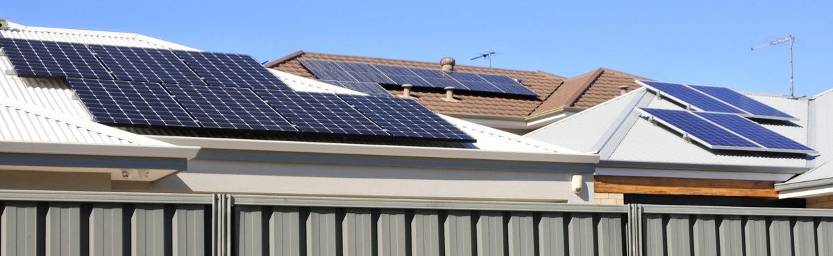 Rooftops with solar panels in Victoria