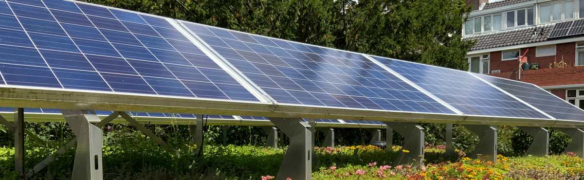 Solar panels in a garden