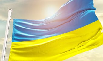 Ukrainian flag against sky