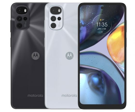 Front and back of Motorola Moto G22 phones