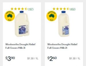 Woolworths milk unit price