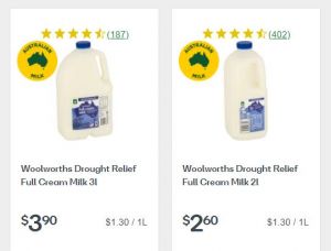 Woolworths milk unit price