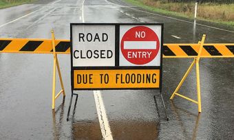 Closed road due to floods in Queensland, Australia