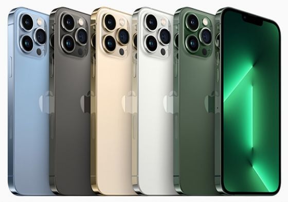 iPhone 13 Pro phones in five colours