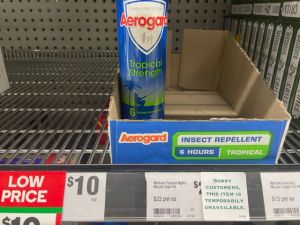 Aerogard supermarket shelf empty