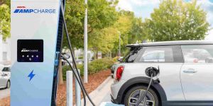 Ampol's AmpCharge plugged into an electric vehicle 