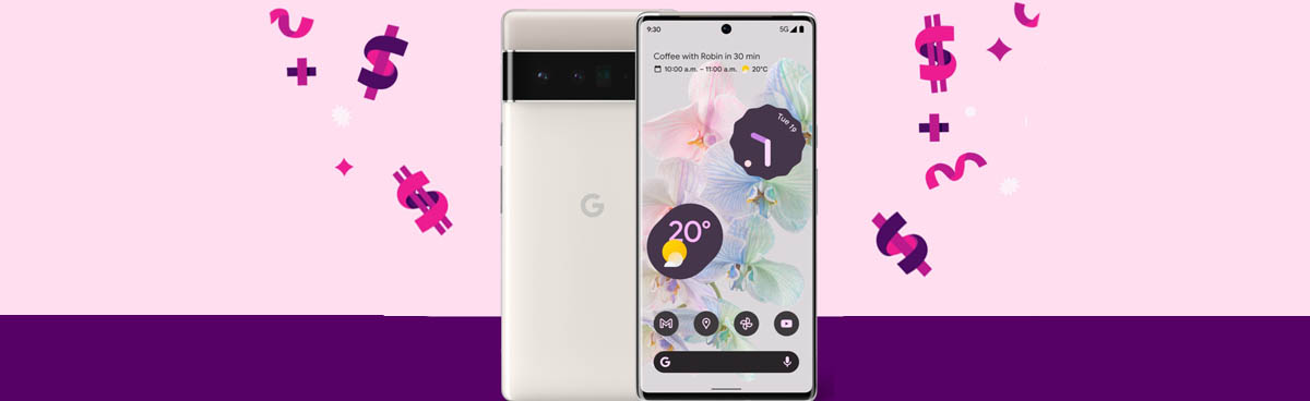 Google Pixel 6 Pro on pink/purple background