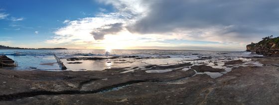 Panorama shot of ocean and rockpools