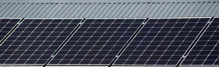 Solar panels on an angled roof
