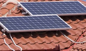 Solar panels on a red roof