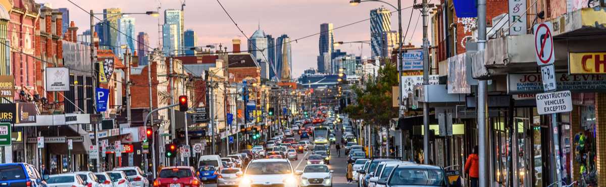 Melbourne's Brunswick Street at sunset