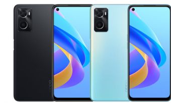 OPPO A76 phones in black and blue