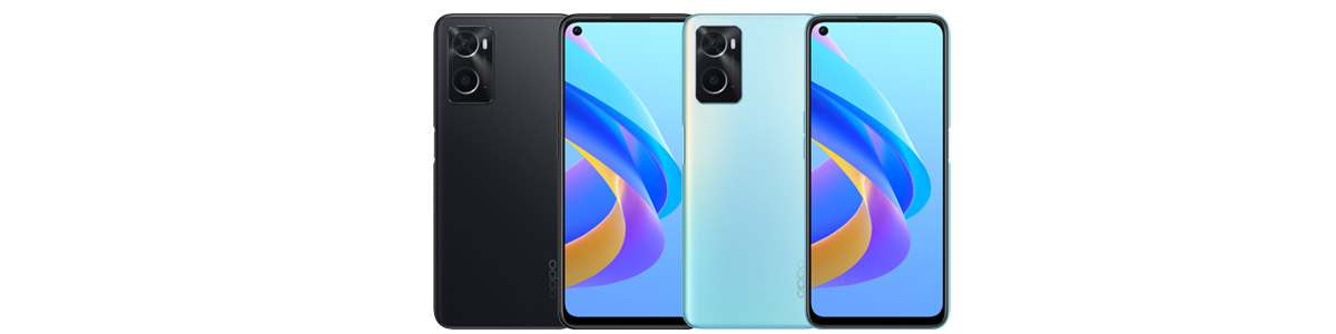 OPPO A76 phones in black and blue