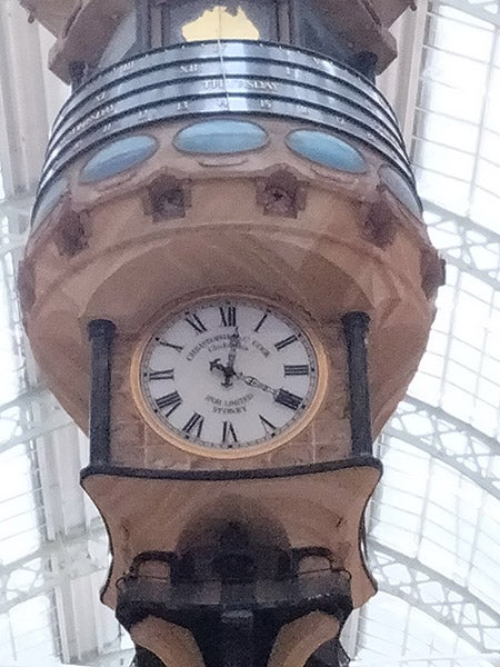 Closeup of clock in QVB Sydney