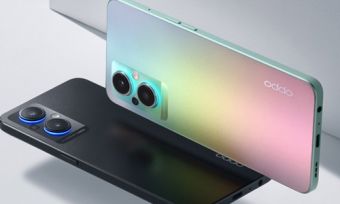 OPPO Reno8 Lite 5G phones in black and rainbow