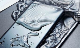 Samsung Galaxy Note 8 phone in spilled liquid