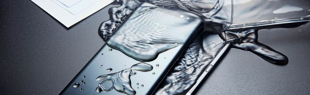 Samsung Galaxy Note 8 phone in spilled liquid